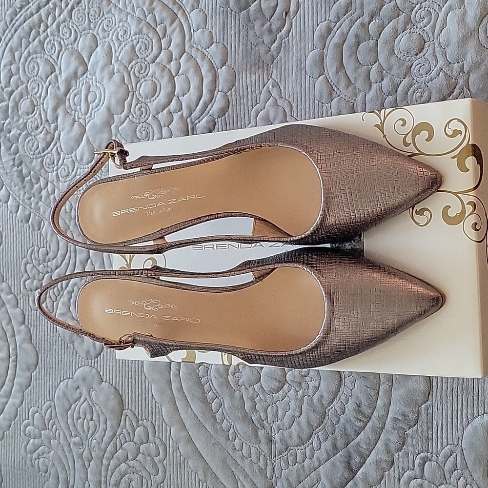 Bronze sling back leather heels